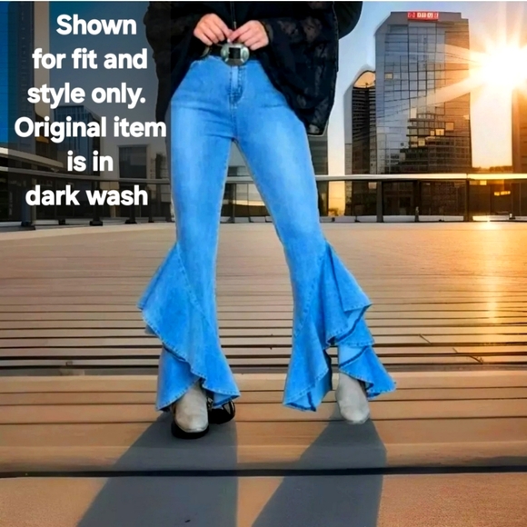 Lucky & Blessed Denim - Lucky & Blessed NWT High Rise Flare Leg Flattering Western Dark Denim Jeans 6